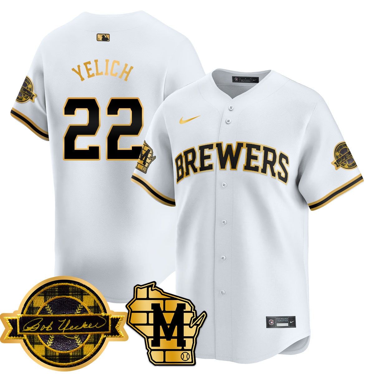 Men's Milwaukee Brewers 2025 Limited Gold Jersey - Bob Uecker Patch - All Stitched