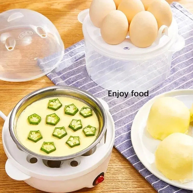 Multifunctional Electric Egg Cooker for Hard/Soft Boiled Eggs and Vegetables 2-Tier Steamer Compact Kitchen Gadget
