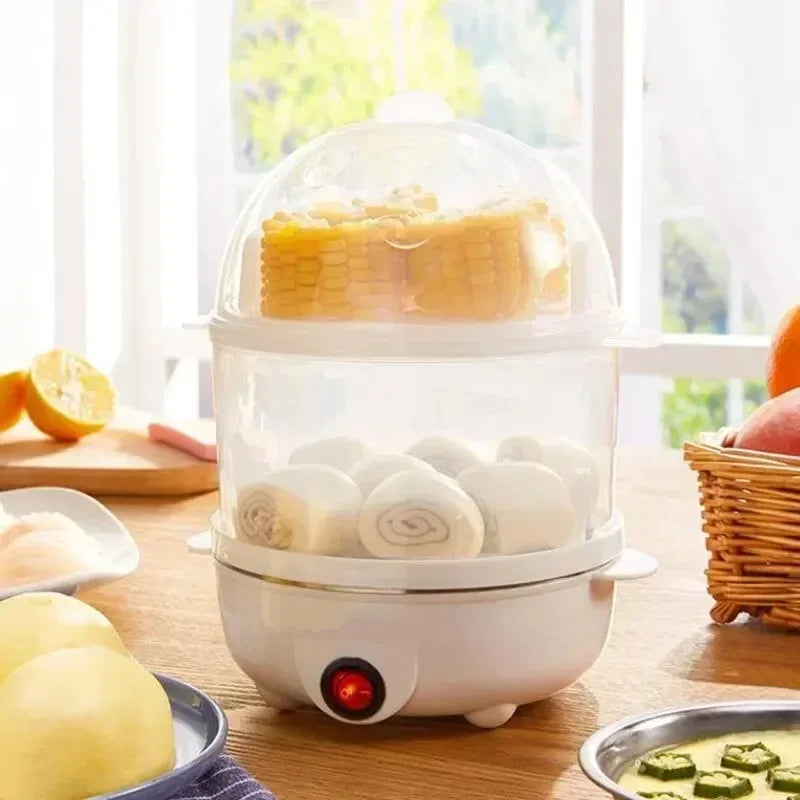 Multifunctional Electric Egg Cooker for Hard/Soft Boiled Eggs and Vegetables 2-Tier Steamer Compact Kitchen Gadget